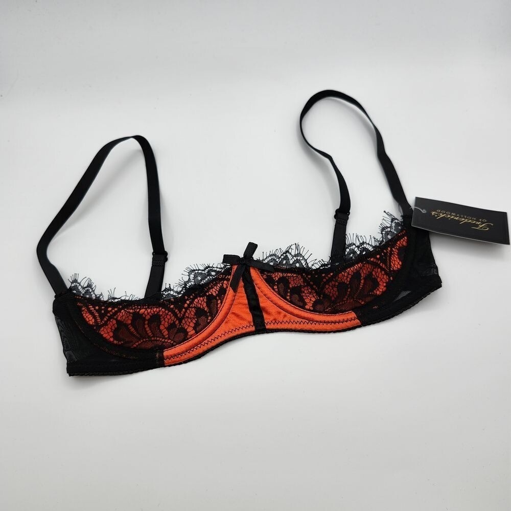 Fredericks of Hollywood Lux Open Cup Lace Shelf Bra Orange Black Underwire NWT